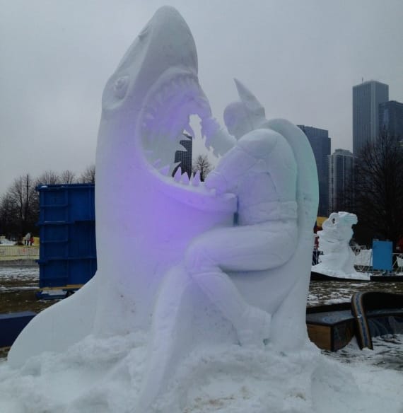 Batman Vs Jaws Snow Sculpture