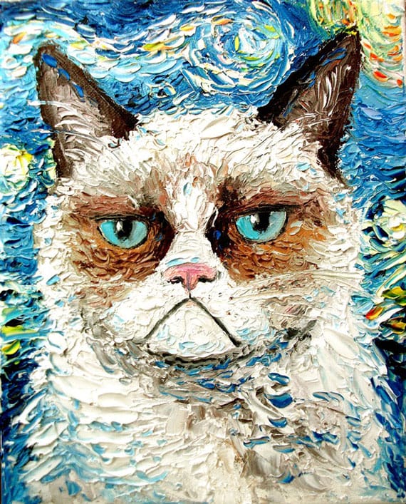 Grumpy Cat In The Style Of Starry Night