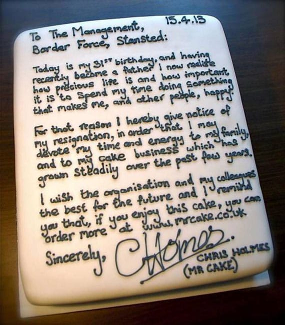 Man Resigns From Job With A Cake