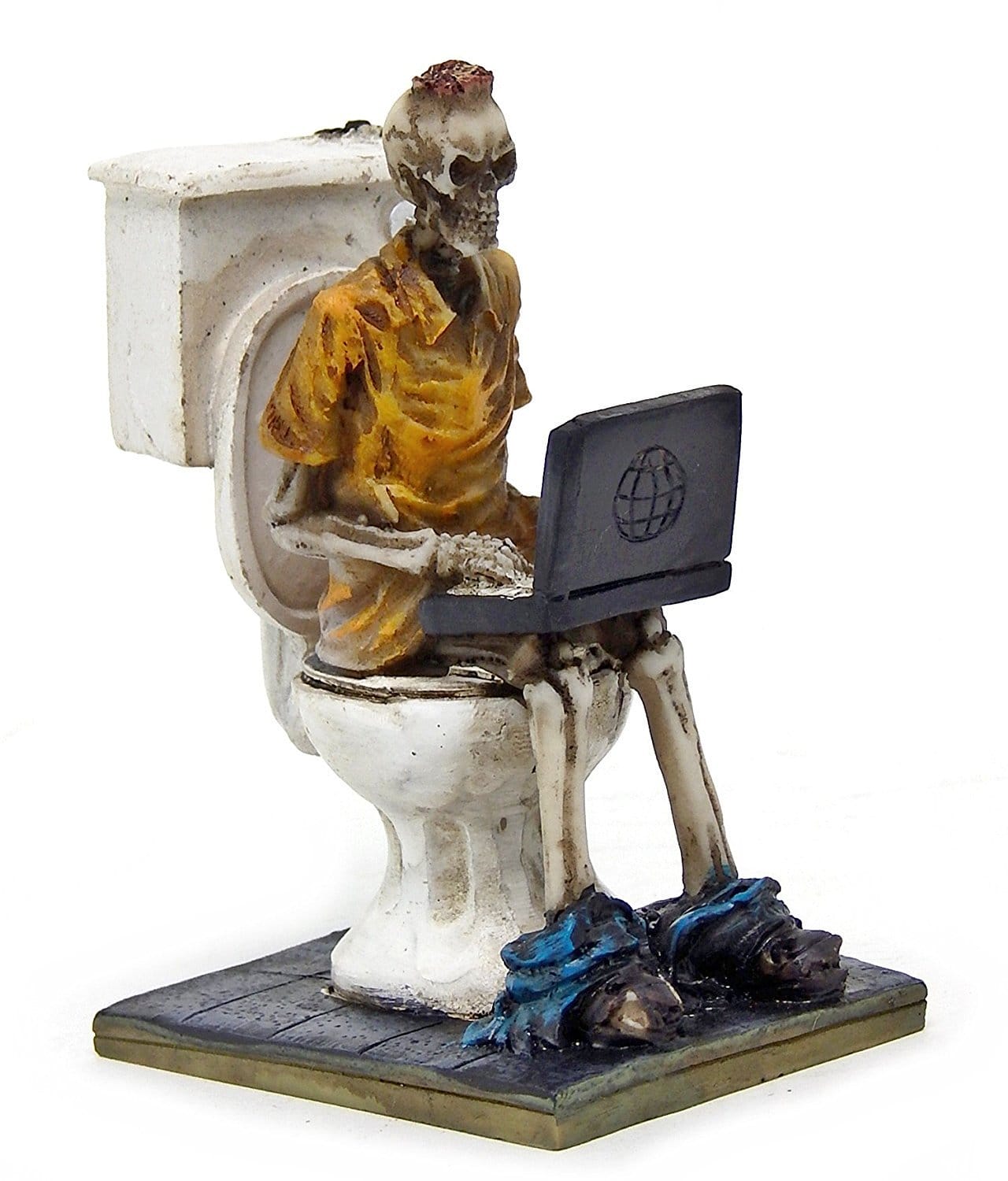 Laptop Workaholic Geek Toilet Skeleton Statue