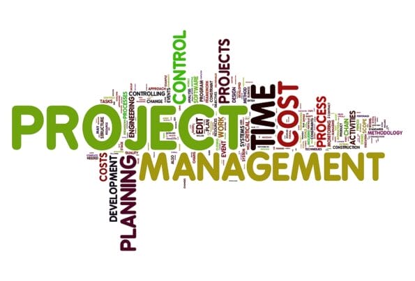 Project management concept in word tag cloud