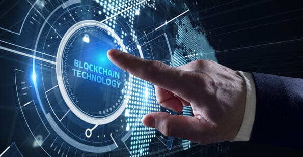 Blockchain technology . Network, e-business and global cryptocurrency blockchain business concept.