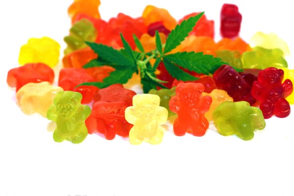 THC and CBD Gummy candies. Medical and Recreational Gummy candies. room for text.