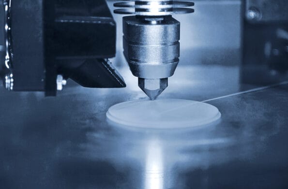3D printer print objects on surface close-up. Modern 3D printing technology
