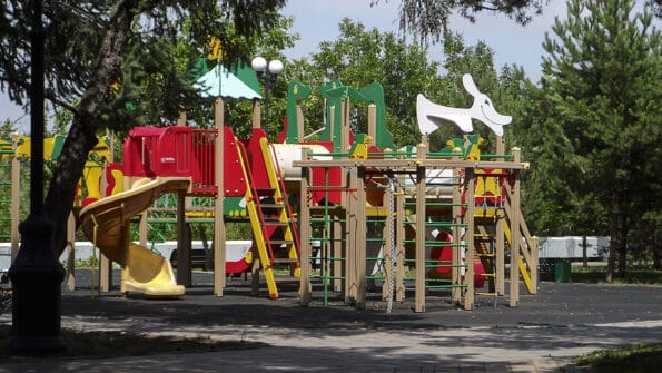 Empty playground. Children playground. Kid zone. Children playground.