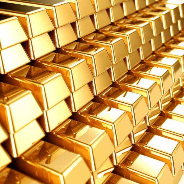 Beautiful Shiny Gold Bars stacked in raws
